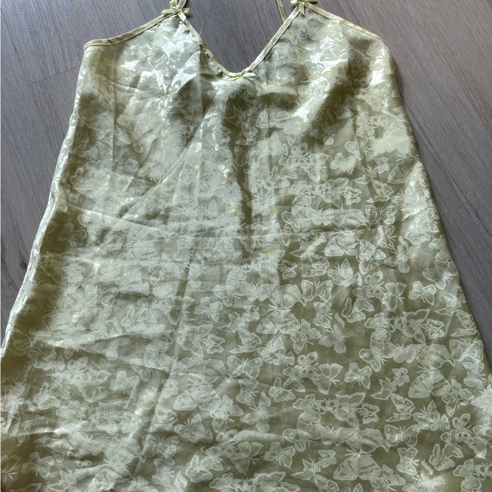 Vintage Silk-Look Floral Slip Dress in Pale Yellow